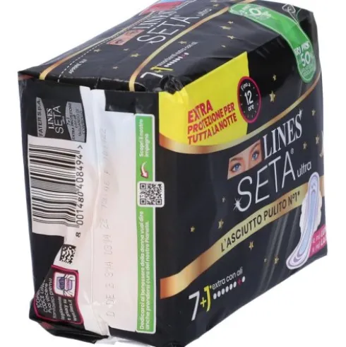 Lines Seta Ultra Extra Notte Assorbenti con Ali 8 Pezzi