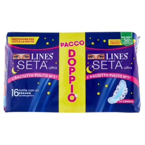 Lines Seta Ultra Notte Assorbenti con Ali 16 Pezzi