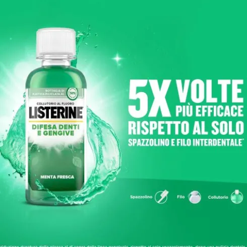 Listerine Difesa Denti e Gengive Collutorio - Ideale per l'igiene orale quotidiana - Gusto Menta fresca - 95 ml