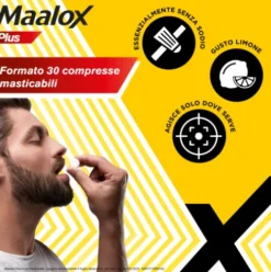 Maalox Plus - Rapido sollievo dal bruciore di stomaco e difficoltà a digerire - 30 Compresse Masticabili