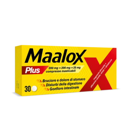 Maalox Plus - Rapido sollievo dal bruciore di stomaco e difficoltà a digerire - 30 Compresse Masticabili