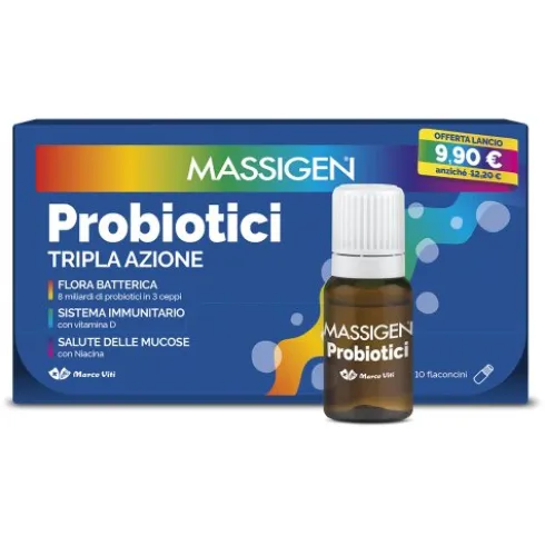 Massigen Probiotici - Integratore a base di fermenti lattici vivi -10 flaconcini