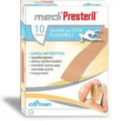 Medi Presteril Cerotti Dita Flessibili Antisettici 12x2cm per Medicazione - 10 Pezzi