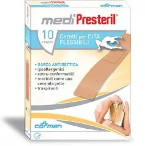Medi Presteril Cerotti Dita Flessibili Antisettici 12x2cm per Medicazione - 10 Pezzi