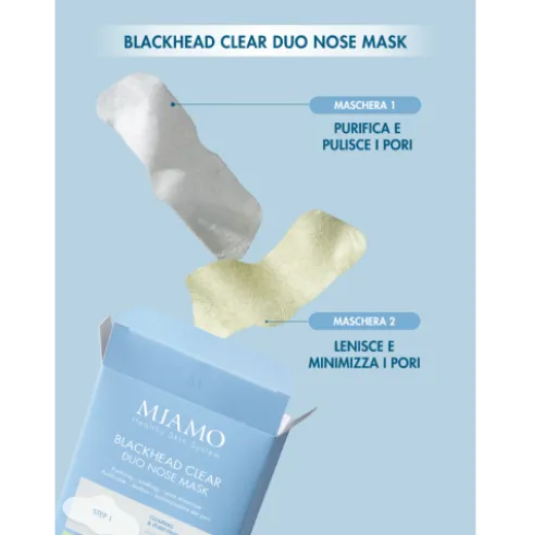 Miamo Blackhead Clear Duo Nose Mask - Maschera naso per punti neri - 5 maschere STEP 1 + 5 maschere STEP 2 + 10 cotton fiock
