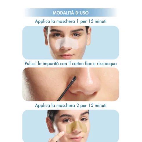 Miamo Blackhead Clear Duo Nose Mask - Maschera naso per punti neri - 5 maschere STEP 1 + 5 maschere STEP 2 + 10 cotton fiock