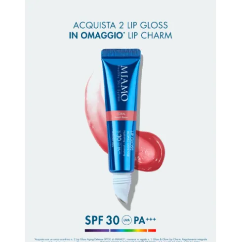 Miamo Lip Gloss Aging Defense SPF30 - Nuance Coral - Gloss idratante e volumizzante labbra - 15 ml