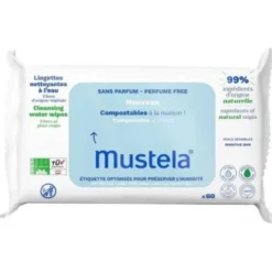 Mustela Salviette all'Acqua Compostabili Senza Profumo per Pelli Sensibili 60 Pezzi