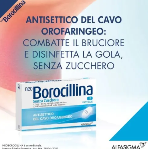 NeoBorocillina Antisettico Orofaringeo 16 Pastiglie senza zucchero 1,2mg + 20mg