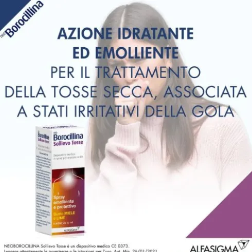 NeoBorocillina Sollievo Tosse Spray Emolliente e Protettivo gusto Miele Lime 20 ml