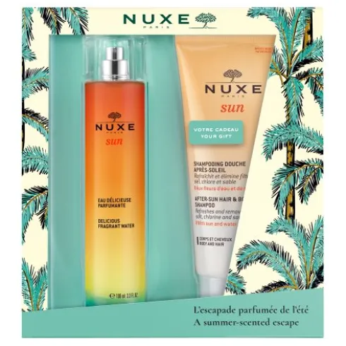 Nuxe Sun Cofanetto Eau Delicieus - Acqua deliziosa profumata + Shampoo Doccia Doposole