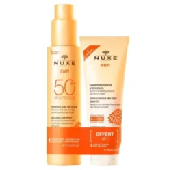 Nuxe Sun Duo Spray Solare SPF50 + Shampoo Doccia Doposole - Spray solare per viso e corpo 150 ml + Shampoo doccia doposole per corpo 100 ml