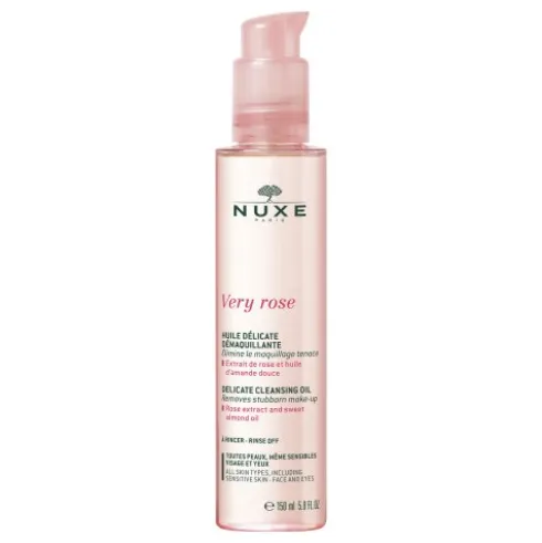 Nuxe Very Rose Olio Struccante Delicato - Struccante viso e occhi anche per trucco waterproof - 150 ml