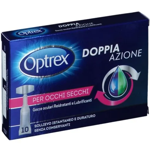 Optrex Doppia Azione - Gocce Oculari Per Occhi Secchi - Reidratanti e Lubrificanti - 10 Flaconcini Monodose