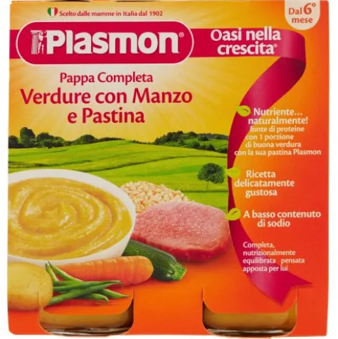 Plasmon Pappa Completa Verdure Pastina Manzo 6+ Mesi Alimento Infanzia 2x190g