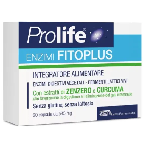 Prolife Enzimi Fitoplus - Integratore per la funzione digestiva e contro il gonfiore intestinale - 20 capsule