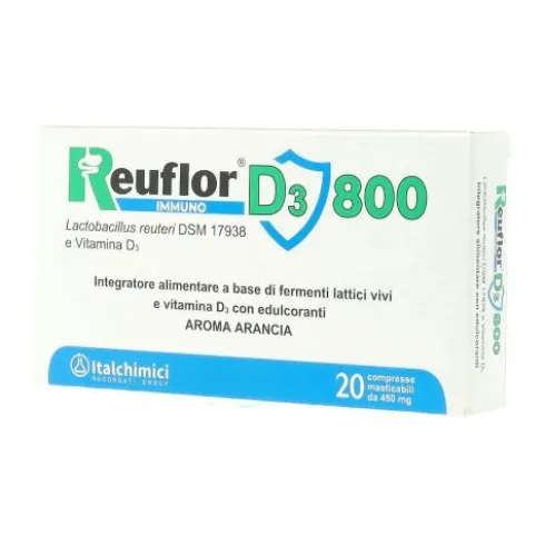 Reuflor D3 800 - Integratore per l'equilibrio della flora intestinale - 20 compresse masticabili