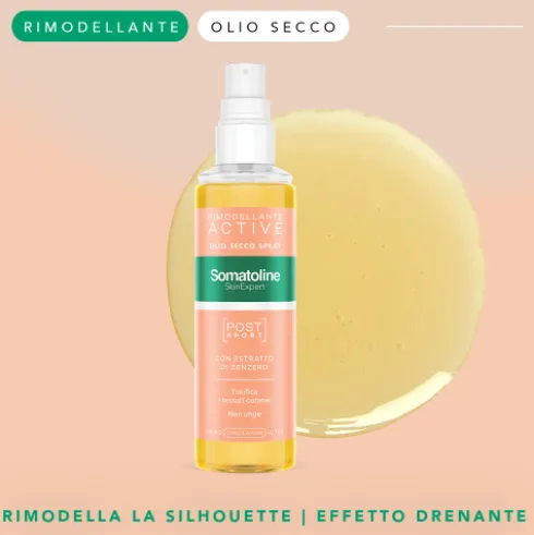 Somatoline Skin Expert Active Olio Post Sport - Olio corpo secco rimodellante in spray ideale post allenamento - 125 ml