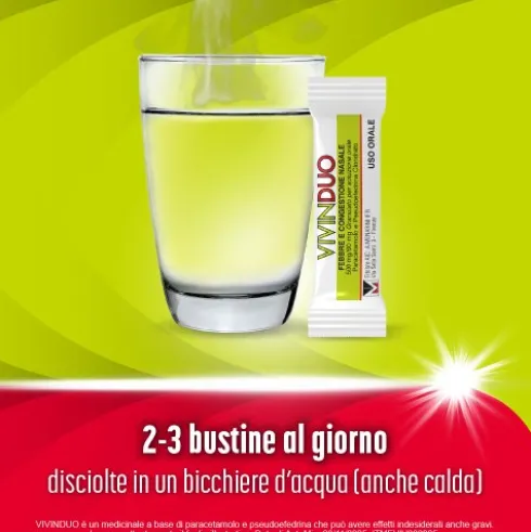 VivinDuo - Febbre, dolori influenzali e congestione nasale - 10 bustine con Paracetamolo e Pseudoefedrina