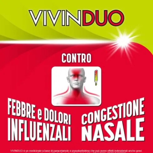 VivinDuo - Febbre, dolori influenzali e congestione nasale - 10 bustine con Paracetamolo e Pseudoefedrina